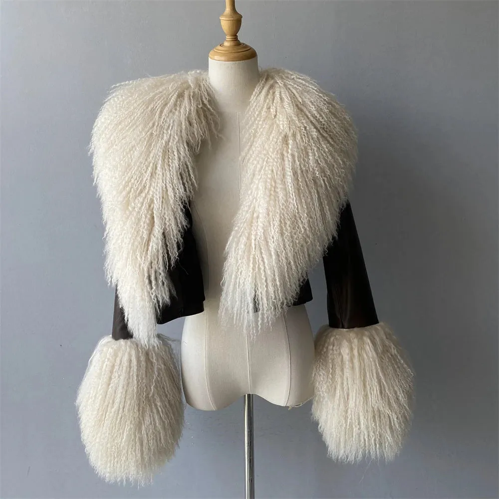 Luxury Genuine Cropped Leather Fur Coat