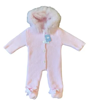 Mac Ilusion AW24 - Baby Girl's Knitted Lined Pramsuit with Natural Fur Hood