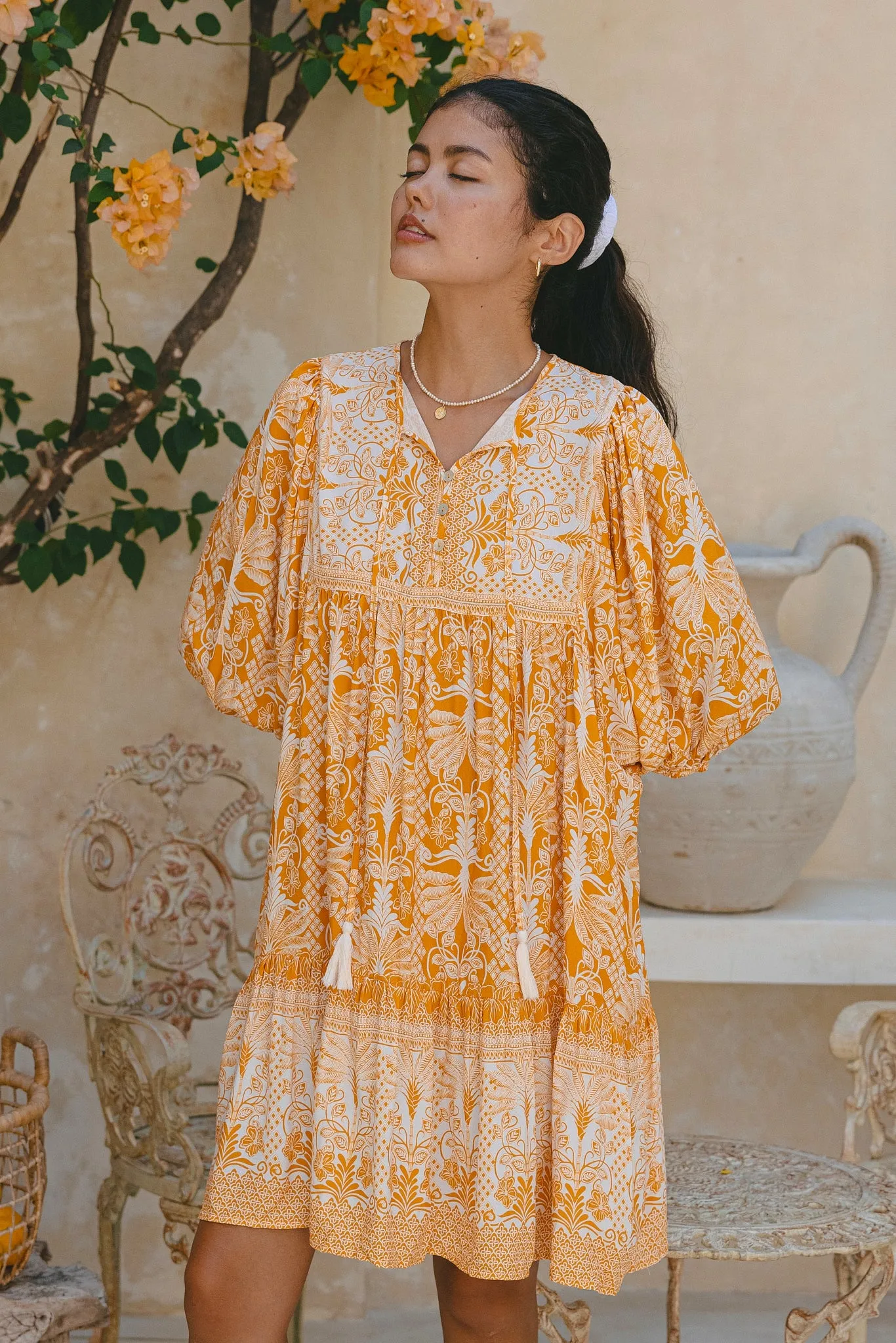 Marigold Yellow Orange Boho Mini Dress