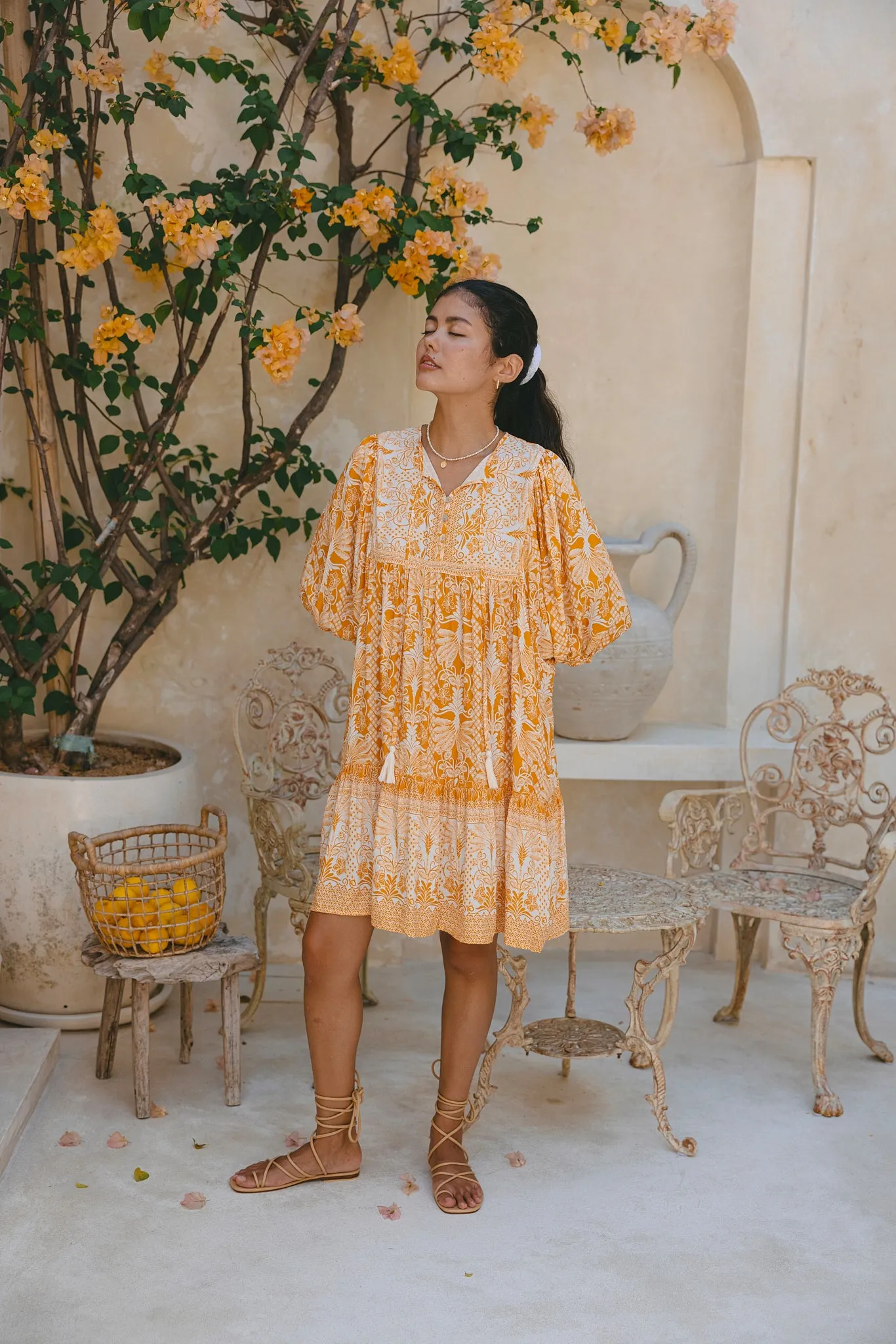 Marigold Yellow Orange Boho Mini Dress