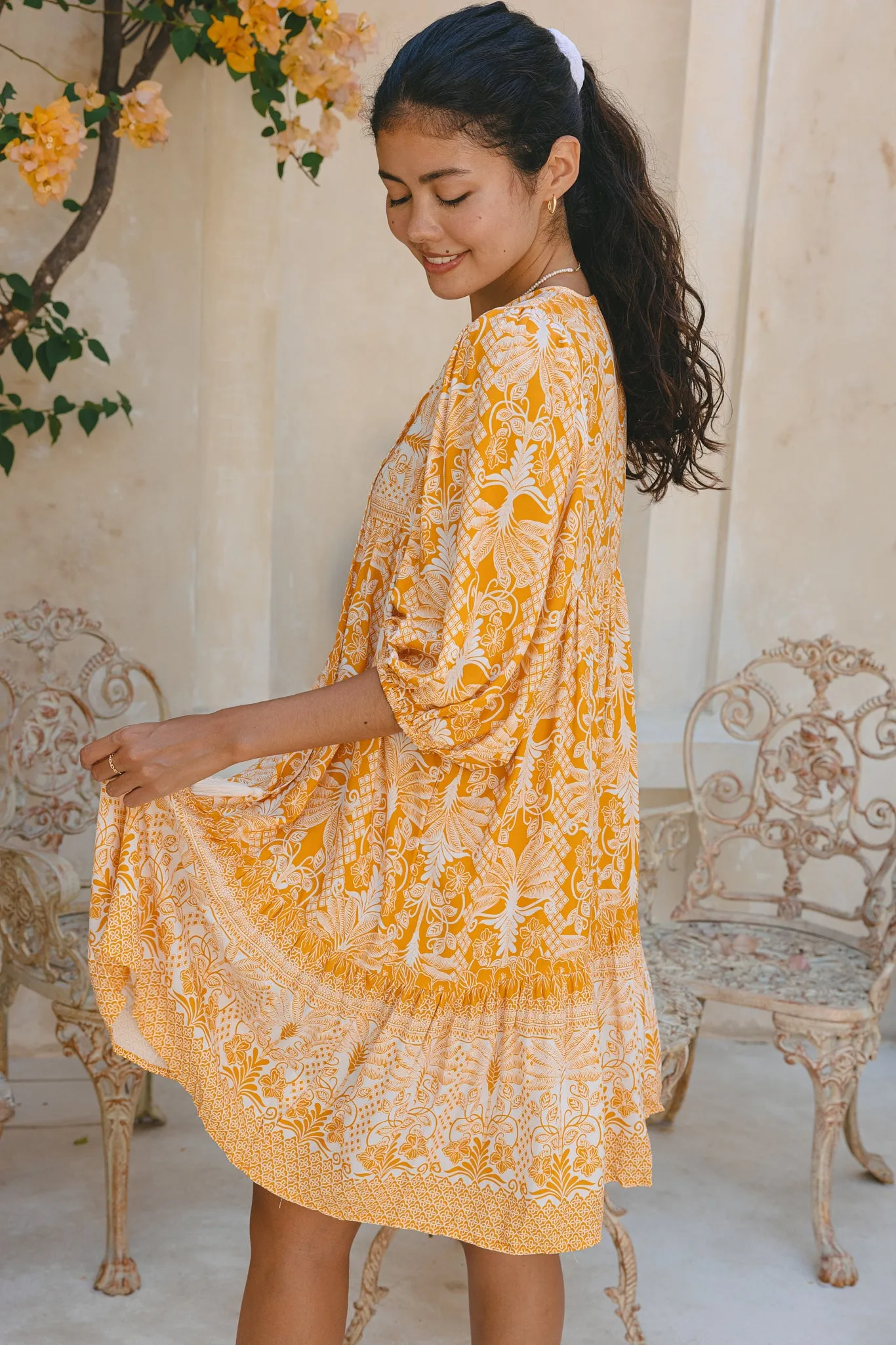 Marigold Yellow Orange Boho Mini Dress