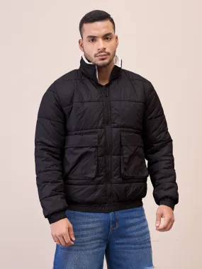 Men Black Fur Collar Puffer Jacket