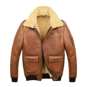 Men's Aviator Camel A2 Faux Shearling Bomber Leather Jacket