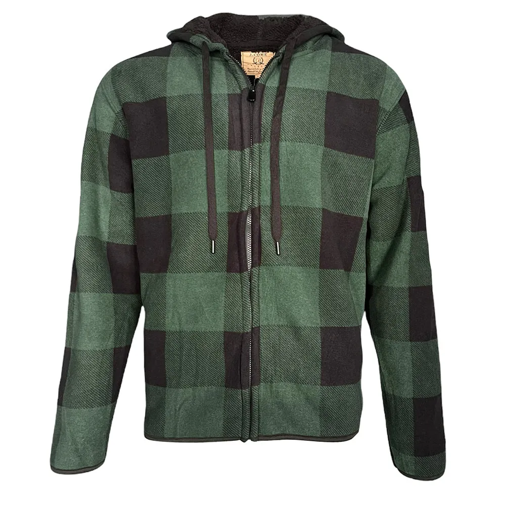 Men's Flannel Hoodie Sherpa Fleece Lined Plaid Zip Up Lightweight Jacket Casual