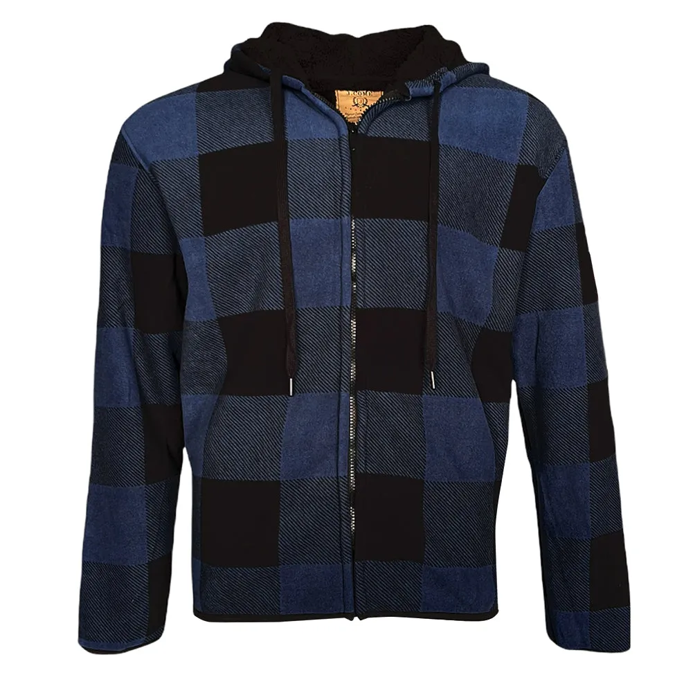 Men's Flannel Hoodie Sherpa Fleece Lined Plaid Zip Up Lightweight Jacket Casual