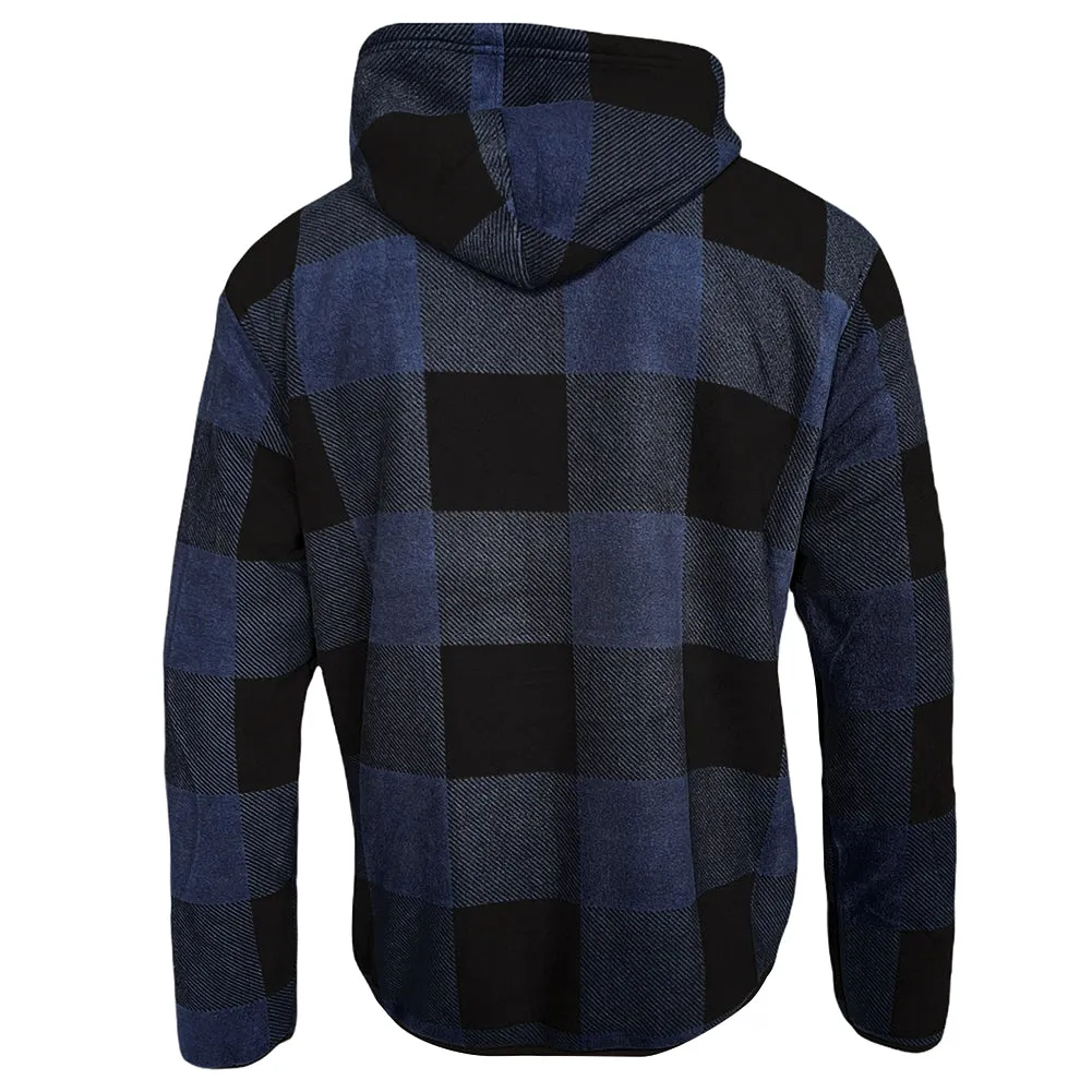 Men's Flannel Hoodie Sherpa Fleece Lined Plaid Zip Up Lightweight Jacket Casual