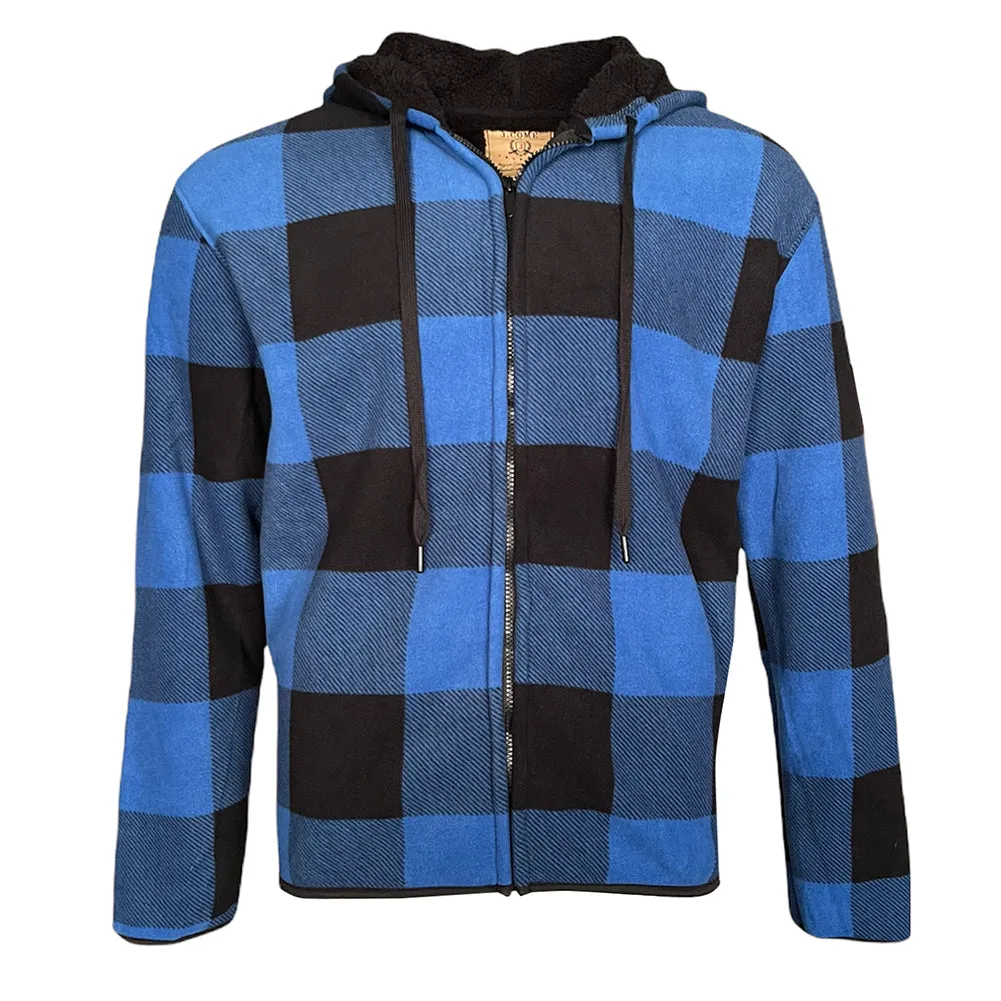 Men's Flannel Hoodie Sherpa Fleece Lined Plaid Zip Up Lightweight Jacket Casual