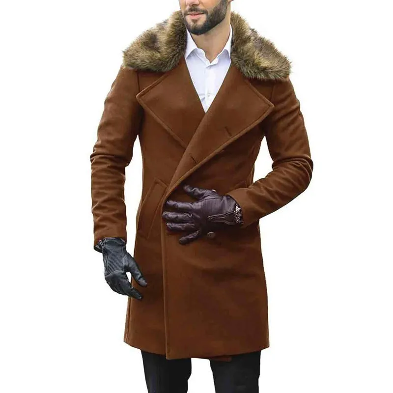 Men's Fur Collar Woolen Long Coat