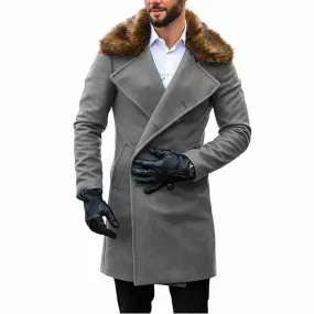 Men's Fur Collar Woolen Long Coat