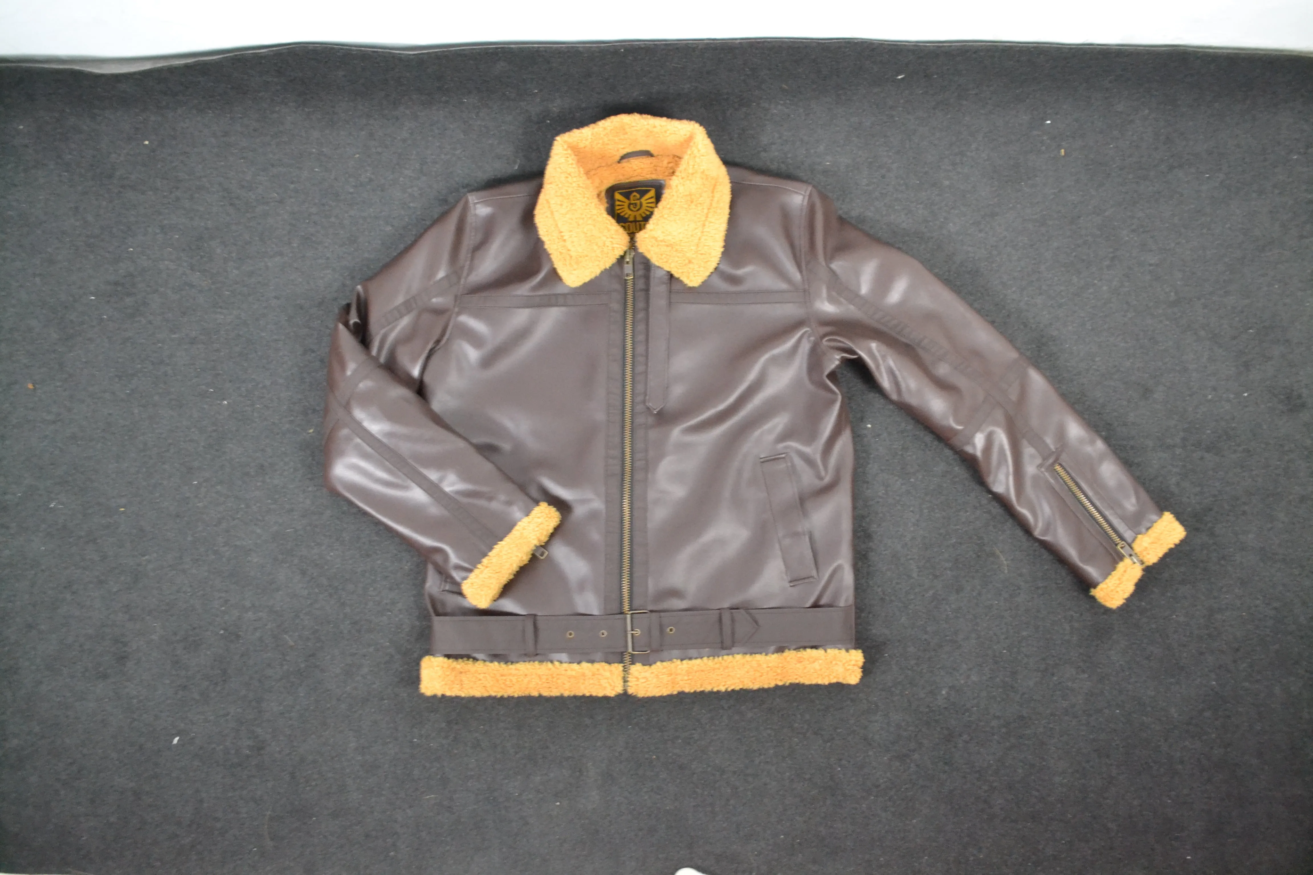 Mens Shearling Fur Bomber RAF Brown Real Leather Jacket