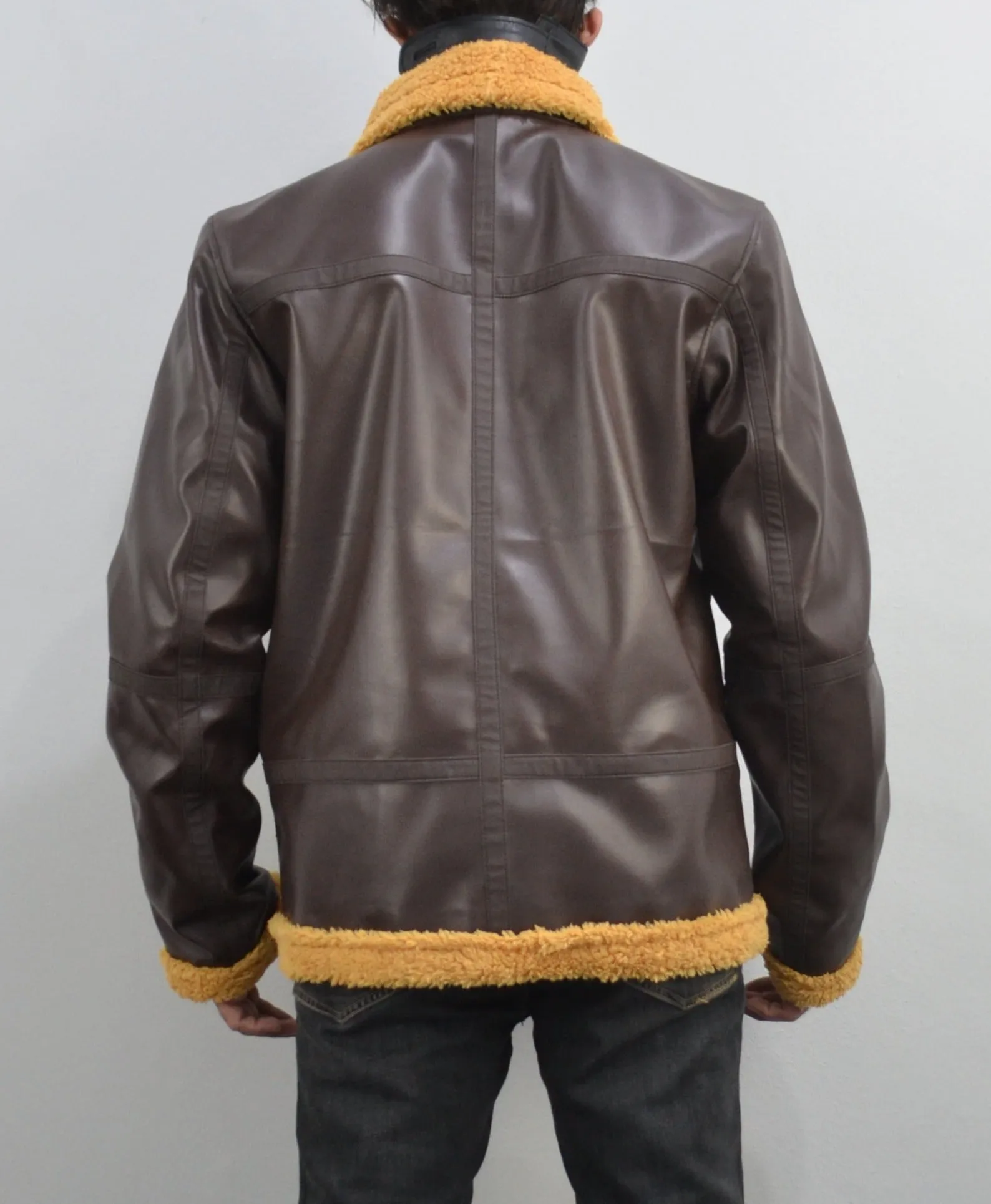 Mens Shearling Fur Bomber RAF Brown Real Leather Jacket