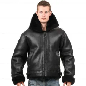 Men's Shearling Leather B3 Fur Bomber Pilot Flying Aviation Jacket