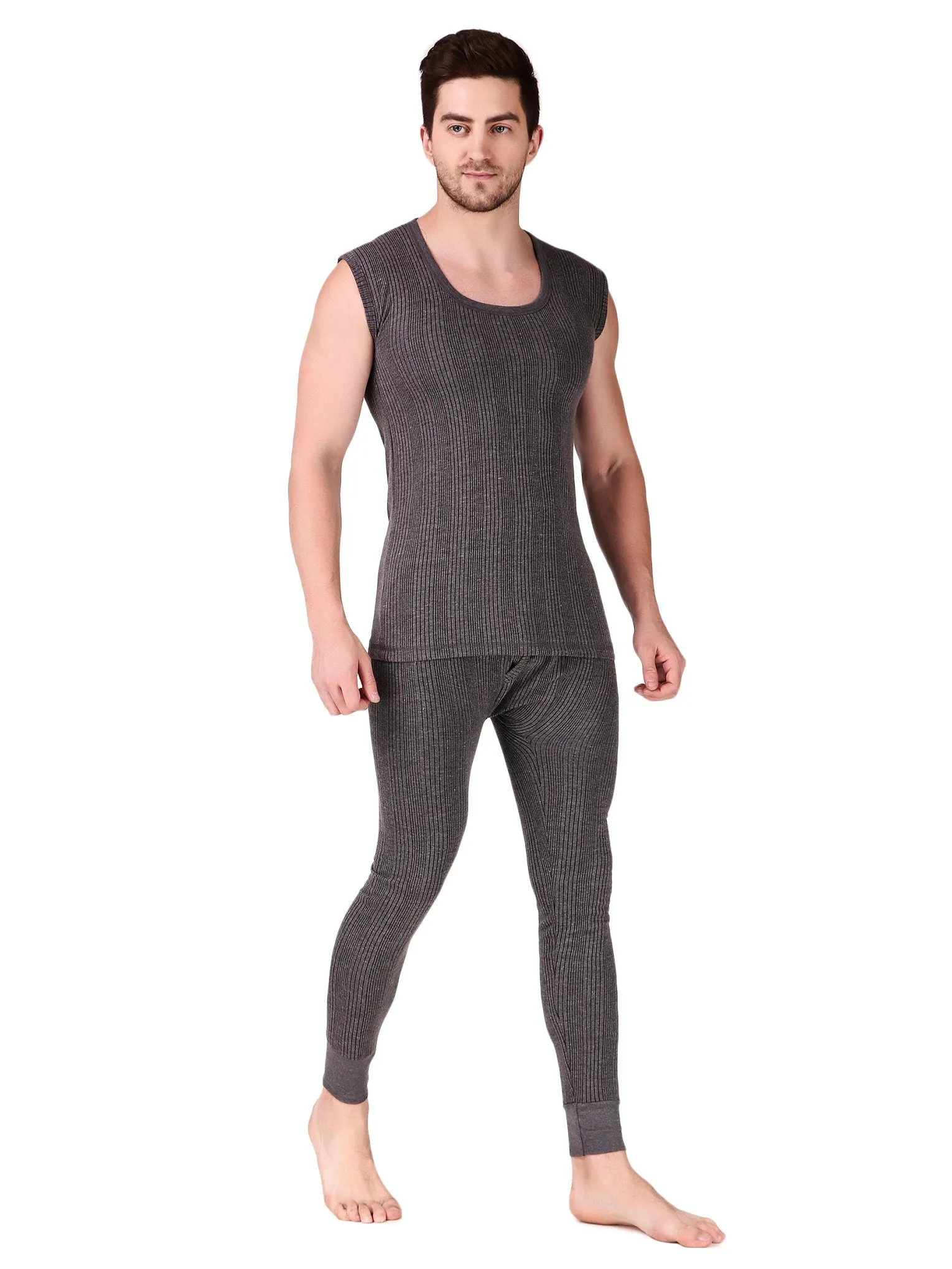 MEN'S SLEEVELESS COTTON THERMAL SET ( ROUND NECK VEST AND TROUSER)