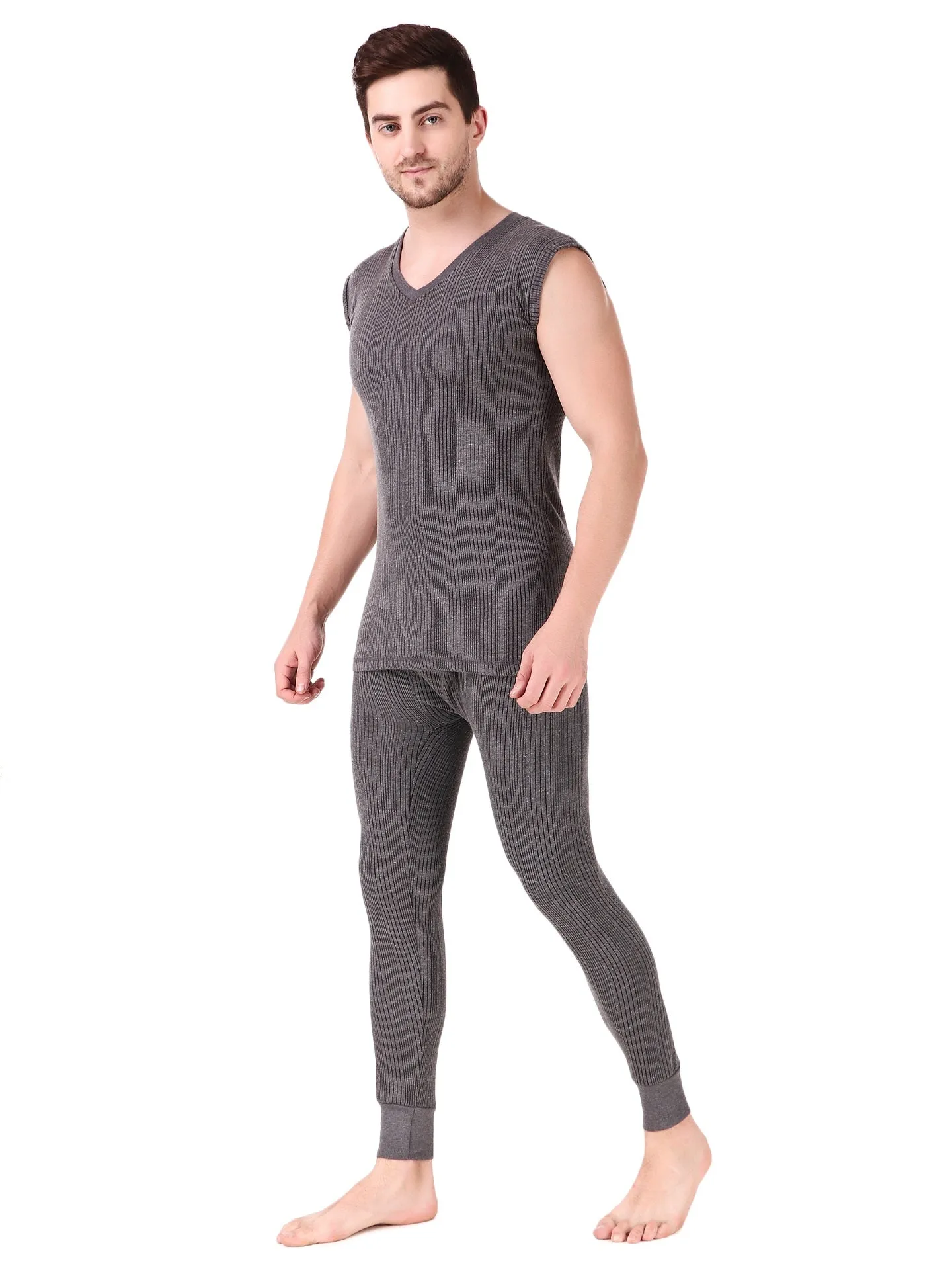 MEN'S SLEEVELESS COTTON THERMAL SET ( ROUND NECK VEST AND TROUSER)