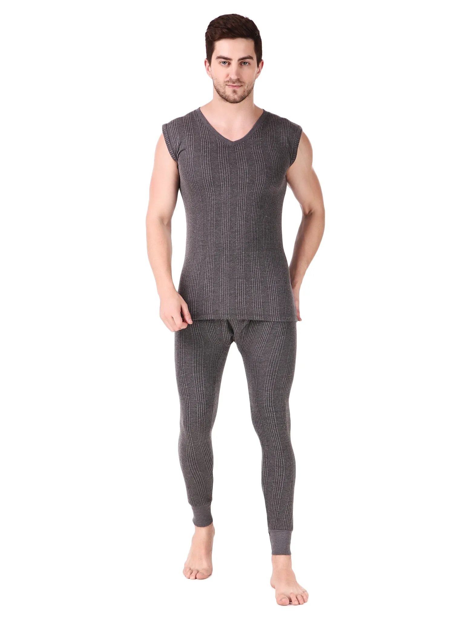 MEN'S SLEEVELESS COTTON THERMAL SET ( ROUND NECK VEST AND TROUSER)