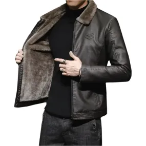 Men's Vintage Brown Leather Jacket - Winter Windproof Coat with Faux Fur Collar | Luxury Fashion Chaqueta de Cuero Hombre