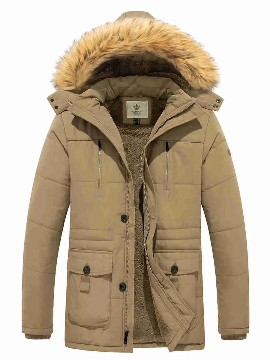 Men's Winter Coat Warm Parka Jacket with Faux Fur Removable Hood