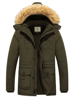 Men's Winter Coat Warm Parka Jacket with Faux Fur Removable Hood