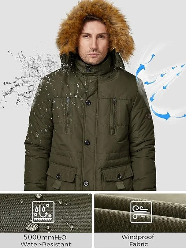 Men's Winter Coat Warm Parka Jacket with Faux Fur Removable Hood