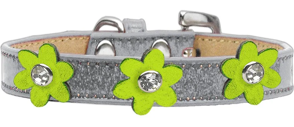 Metallic Flower Ice Cream Collar Silver With Metallic Lime Green Flowers Size 20