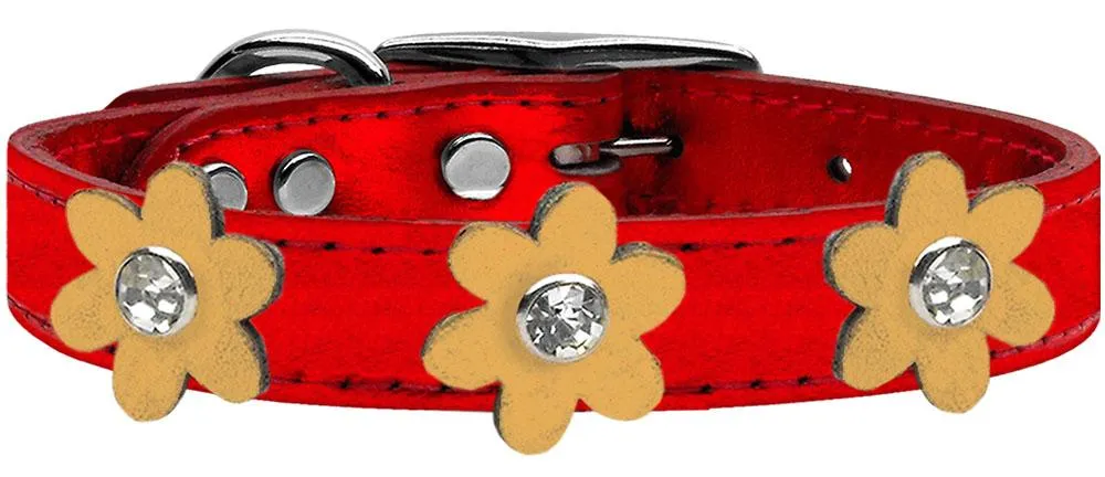 Metallic Flower Leather Collar Metallic Red With Gold Flowers Size 20