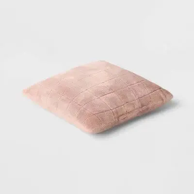 New - Oversized Pieced Faux Fur Square Throw Pillow Light Pink - Threshold