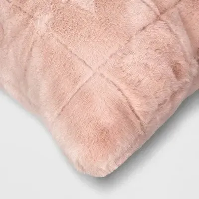 New - Oversized Pieced Faux Fur Square Throw Pillow Light Pink - Threshold