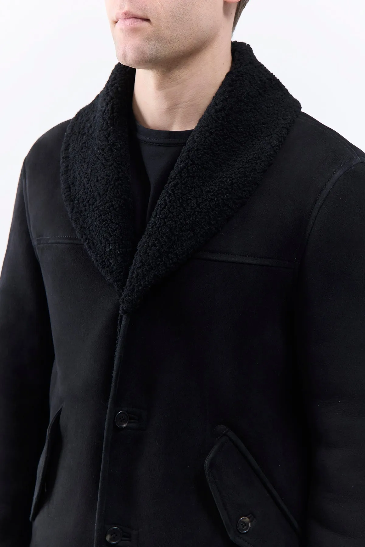 Pilot Jacket in Black Shearling