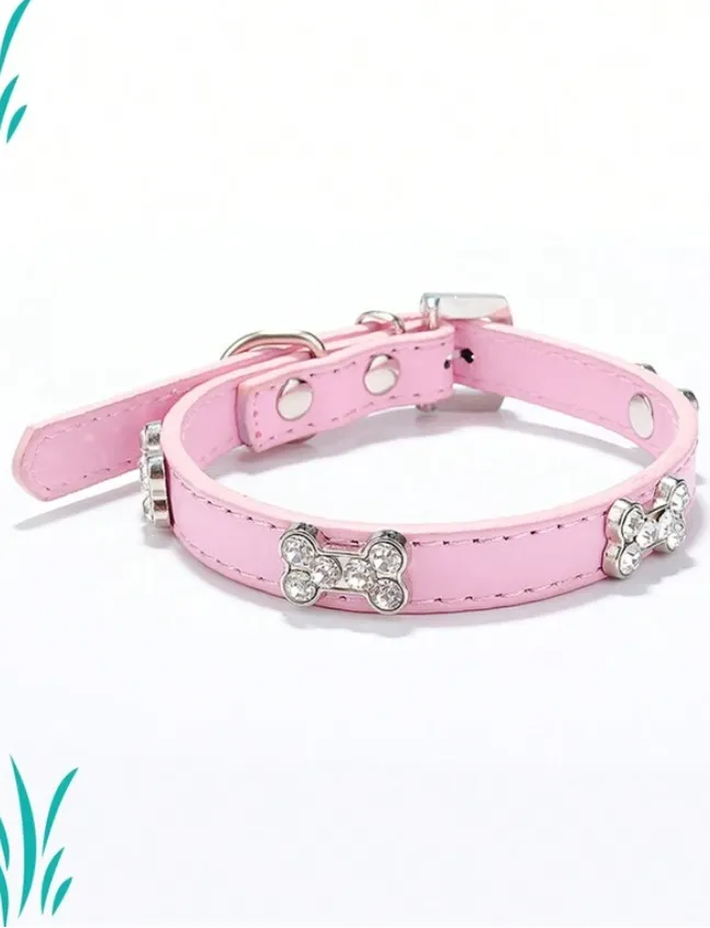 Pink Crystal Bone Pet Dog Collar