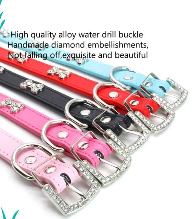 Pink Crystal Bone Pet Dog Collar