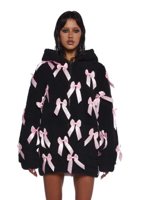 Pinky Promise Hooded Sherpa Jacket - Black