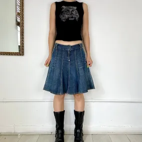 pleated denim mini skirt