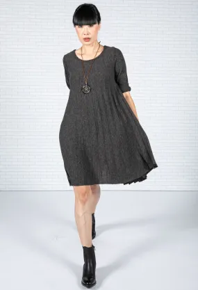 Pleated Knit Dress in Charcoal