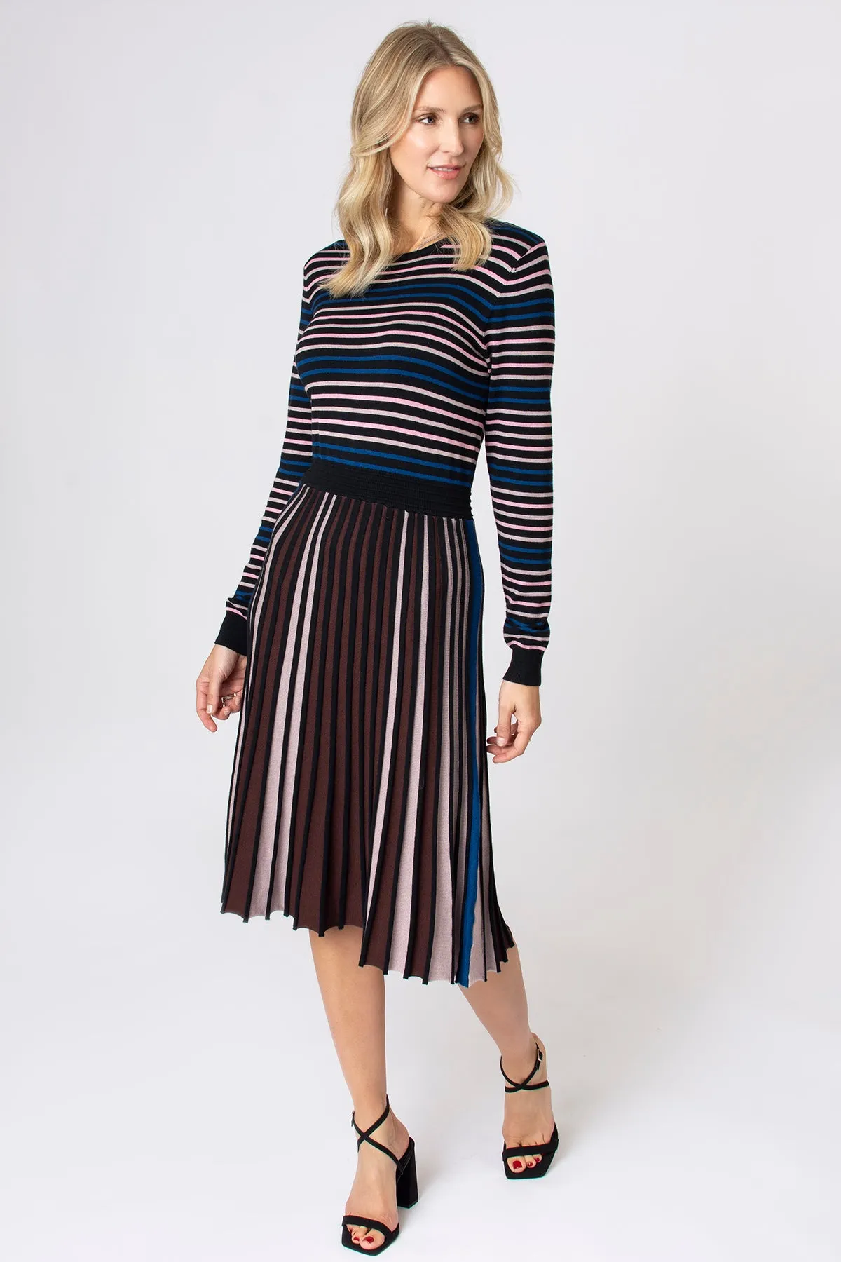 Pleated Skirt Stripe Knitted Dress