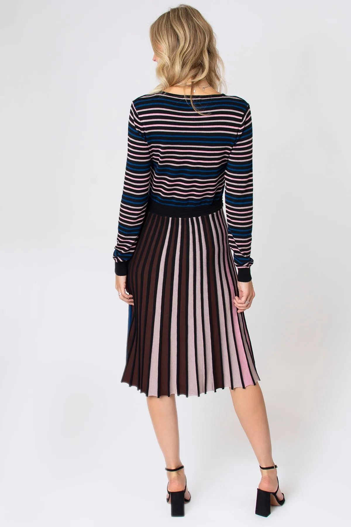 Pleated Skirt Stripe Knitted Dress