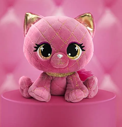 Plush Pretty Stuffed Kitty Animal Toy with Glitter and Sparkle, Pink and Gold