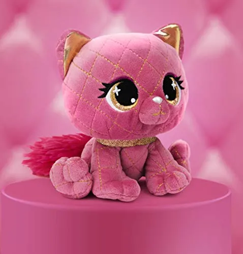 Plush Pretty Stuffed Kitty Animal Toy with Glitter and Sparkle, Pink and Gold