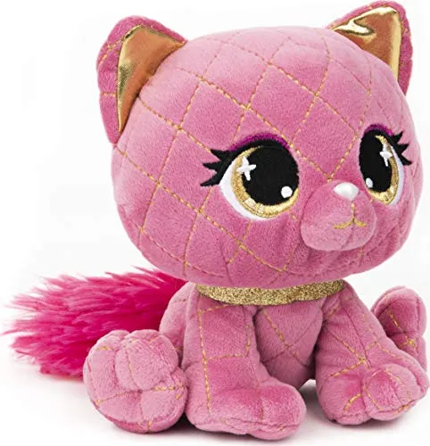 Plush Pretty Stuffed Kitty Animal Toy with Glitter and Sparkle, Pink and Gold