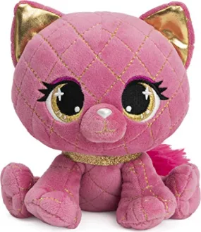 Plush Pretty Stuffed Kitty Animal Toy with Glitter and Sparkle, Pink and Gold