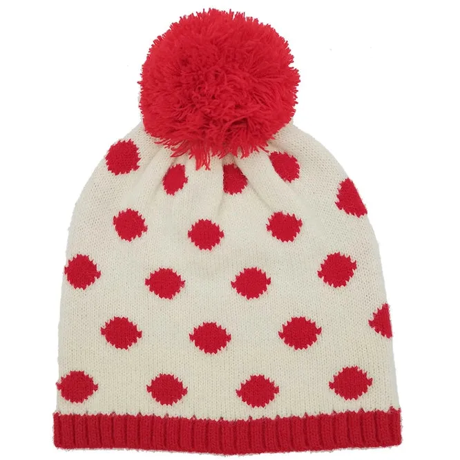 Polka Dot Pom Pom Hat