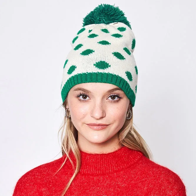 Polka Dot Pom Pom Hat