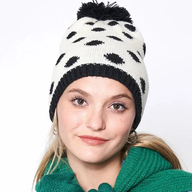 Polka Dot Pom Pom Hat