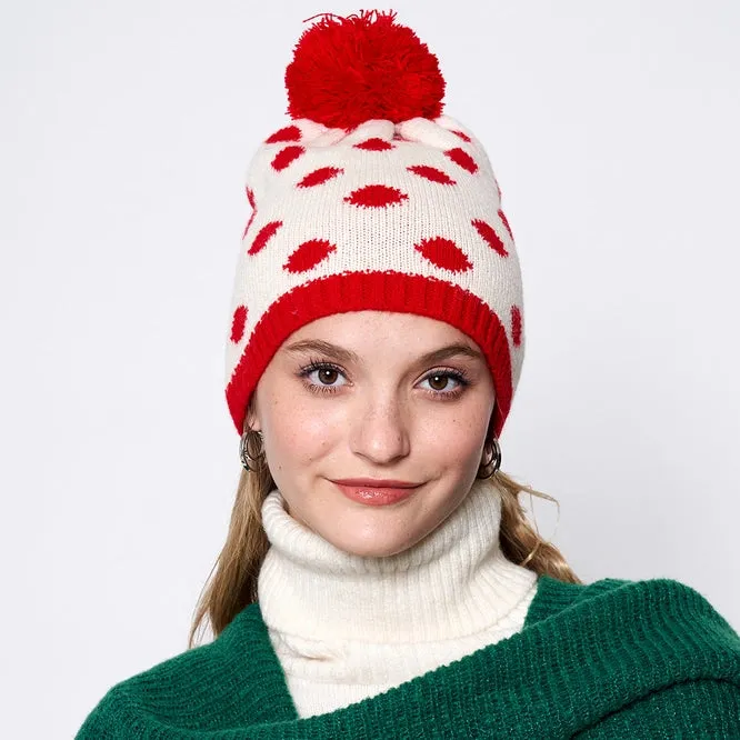 Polka Dot Pom Pom Hat