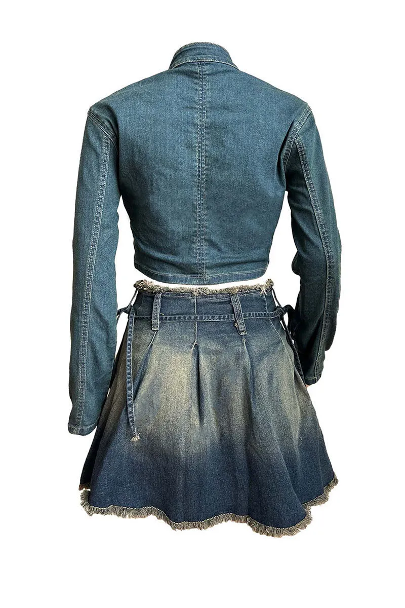 QM0528 Pleated Denim Skirt