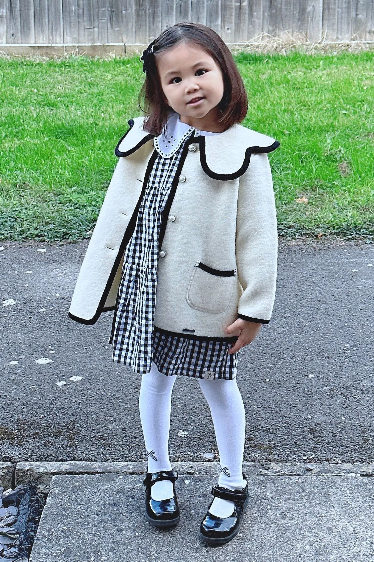 "Eleanor" Ivory & Black Merino Wool Coat