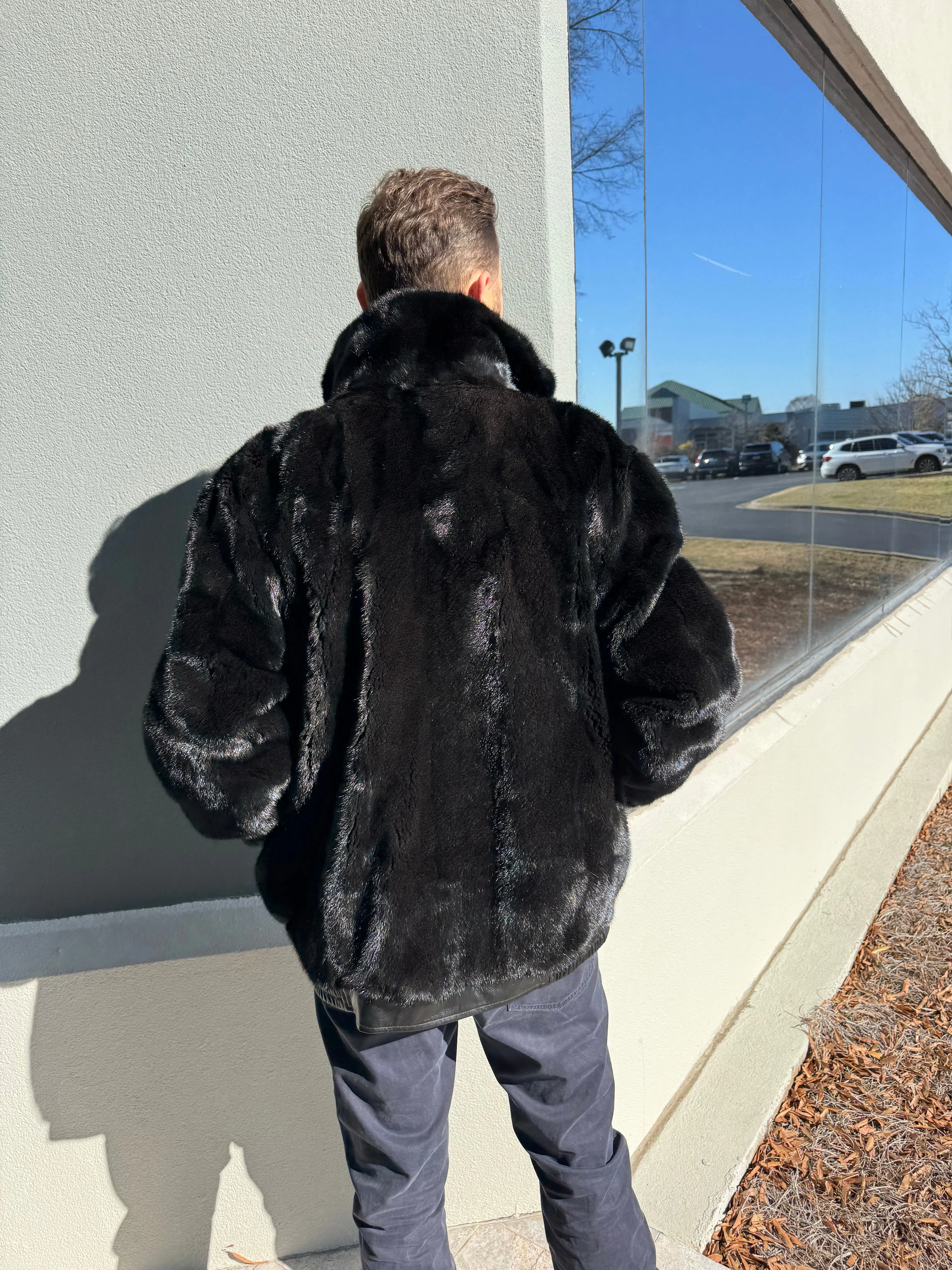 Reversible Men’s Mink Fur to Leather Bomber Jacket