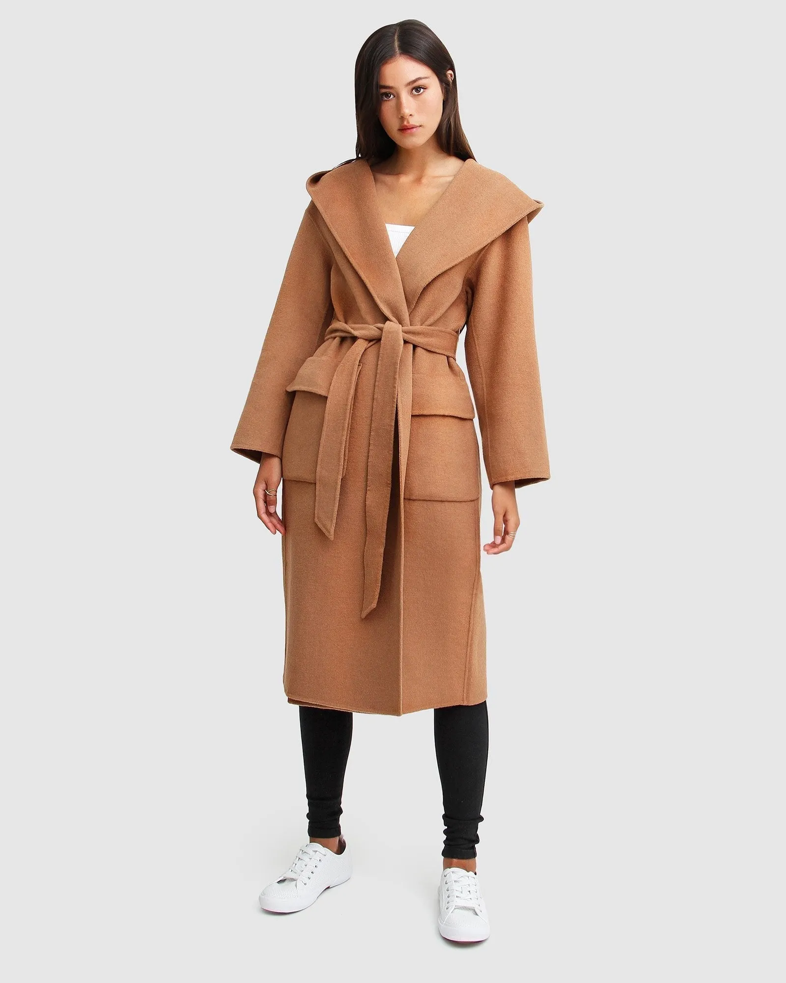 Runaway Wool Blend Robe Coat - Dark Camel