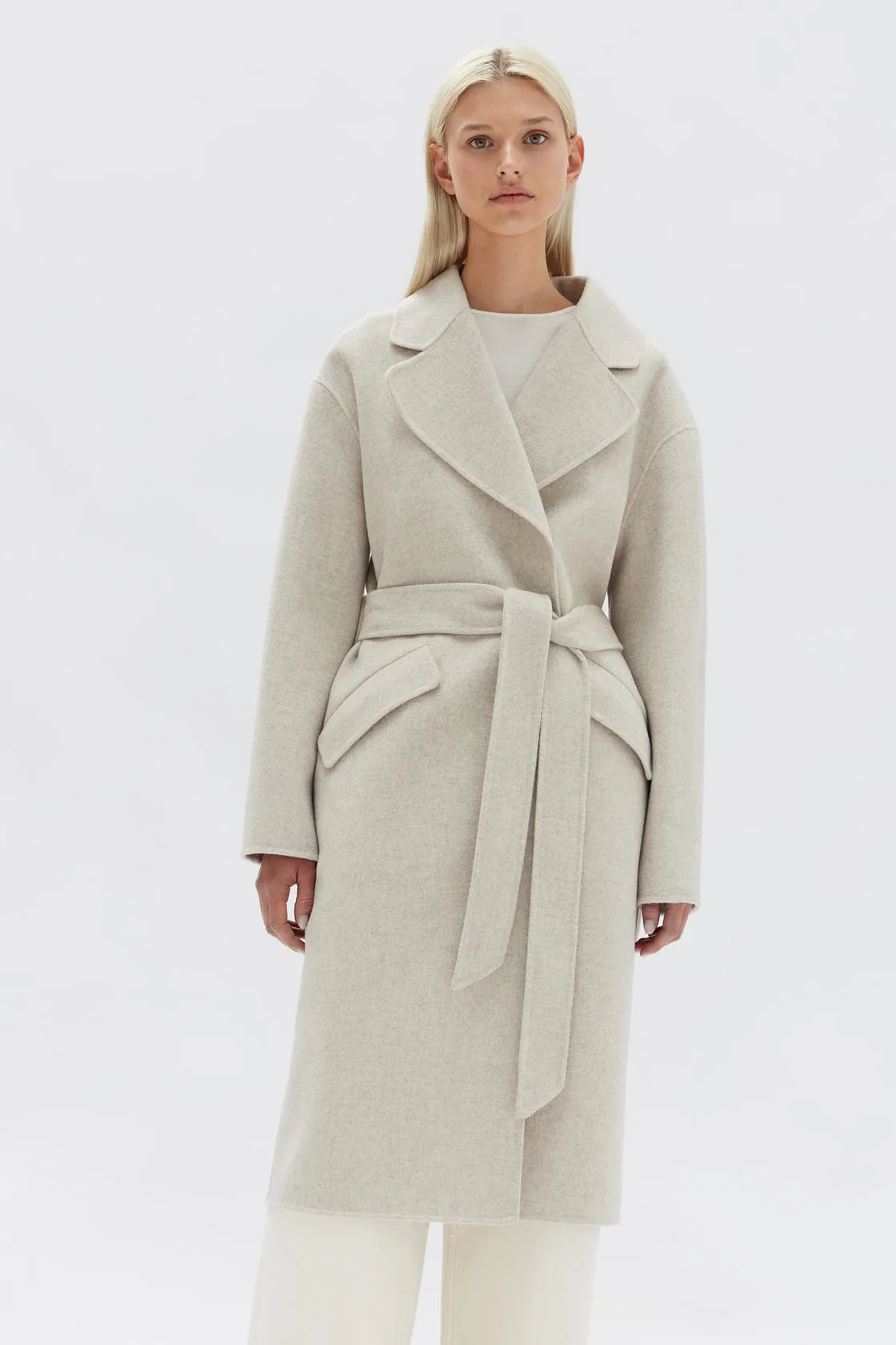 Sadie Oat Marle Single Breasted Wool Coat