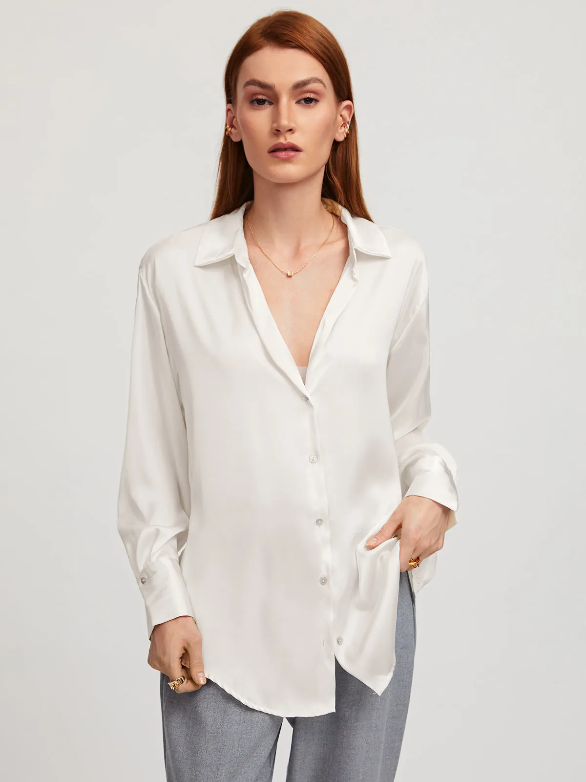 Satin Drop Collar Shirt