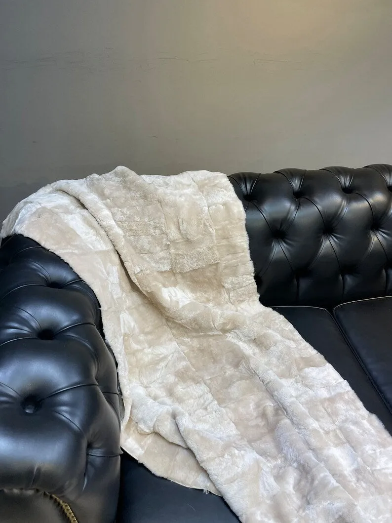 Shaggy Real Fur Sheepskin Blanket, Genuine Leather Soft Bedspread